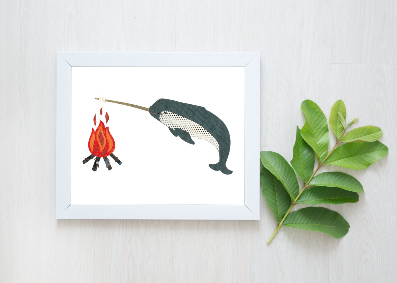 Narwhal Print-Narwhal-Nursery Decor-Nursery Wall Art-Campfire-Campfire Print-Narwhal Art-Narwhal Wall Art-Animal Art-Paper Narwhal