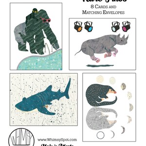 Endangered Animals Cards-Set of 8-Gorilla-Rhinoceros-Whale Shark-Pangolin-Endangered Species-Rhino-Rhino Cards-Gorilla Cards-Rare Finds