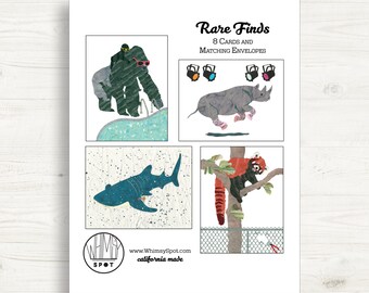 Endangered Animals Cards-Set of 8-Gorilla-Rhinoceros-Whale Shark-Red Panda-Endangered Species-Rhino-Rhino Cards-Gorilla Cards-Rare Finds