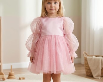 Luxuskleid, rosa Tutu-Kleid für Mädchen, goldenes Kleid, Geburtstags-Tutu-Kleid für Mädchen, elegantes Kinder-Partykleid, Prinzessinnenkleid, Fotoshooting-Kleid