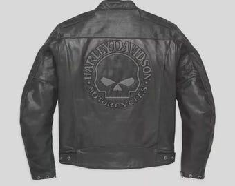 Harley-davidson Men's Reflective Skull Leather Jacket. Biker