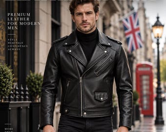 Chaqueta de motociclista de cuero de vaca negro hecha a mano – Estilo clásico vintage para motociclistas