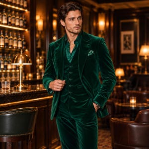 Men’s Emerald Green Velvet 3-Piece Suit – Handmade Luxury Tuxedo for Weddings, Prom & Formal Events