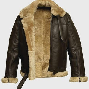 Mens Sheepskin Leather B3 Bomber RAF Aviator Pilot Jacket Winter Flying Coat Shearling Warm Jacket