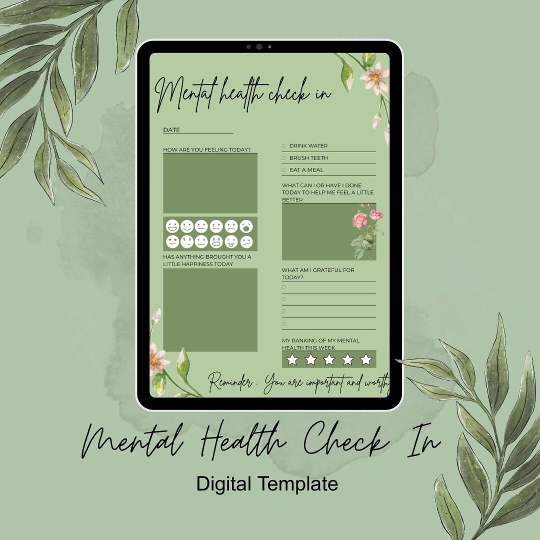 Digital Mental Health Daily Check-in | Self-care and Wellness Journal ...
