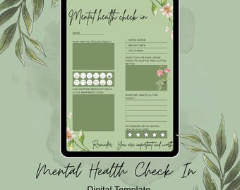 Registro diario digital de salud mental / Diario de autocuidado y bienestar / Compatible con iPad y tabletas / Diseño ecológico y floral