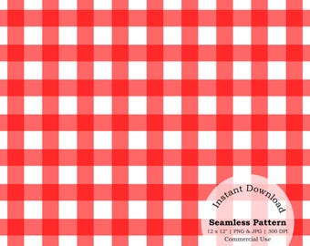 Red Gingham Seamless Pattern, Printable Patterns, Scrapbooking (Digital Download)