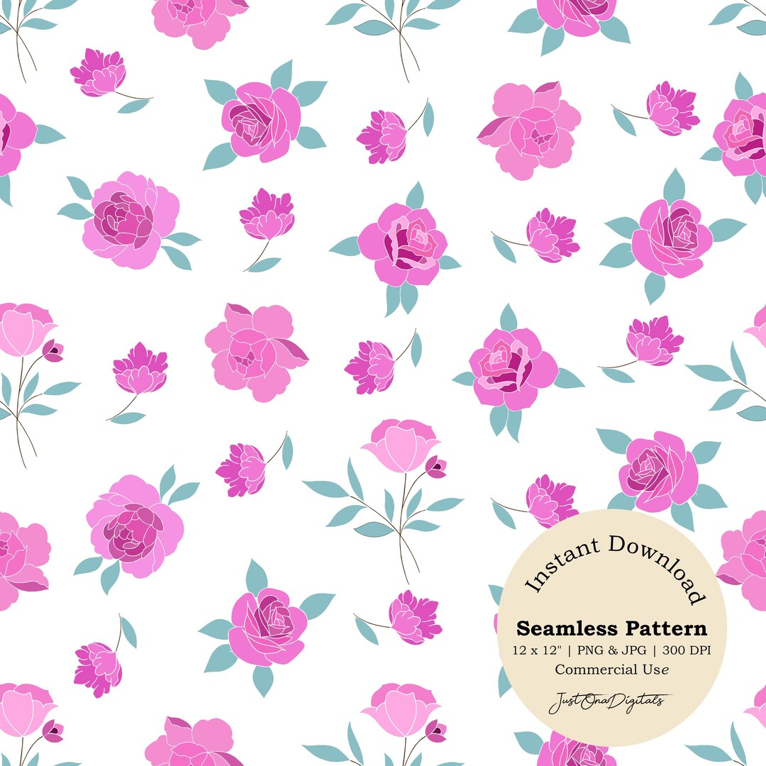 Pink Floral Seamless Pattern, Printable Patterns, Repeat Design (PNG ...