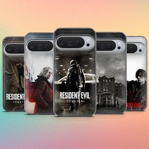 May include: A collection of phone cases featuring artwork from the Resident Evil video game series. The cases display various characters and scenes in shades of gray and red, with the game's title prominently displayed.