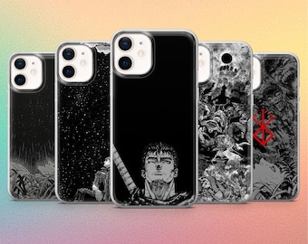Black Anime Phone Case Berserk Cover for iPhone 17Pro, 17e, 16, 16Pro, 15, 14, 13, Samsung S26, S25, S24, A56, A36, A16, Pixel 10Pro, 10, 9A