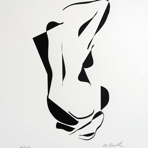 Abstract Nude, Mid Century Modern ArtBlack and White Art, Mod Art, Nude Painting, Modernist Artwork, Limited Edition Signed Print