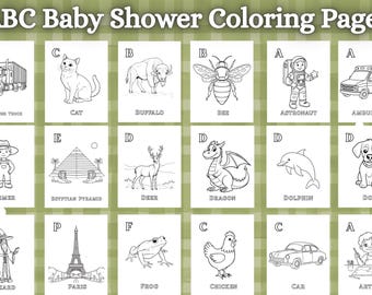 ABC Baby Shower Coloring Book, Animal Alphabet Pages, Keepsake Activity (Digital Download)