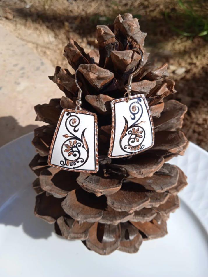Handcrafted Copper Enamel Earrings, Floral Design, Unique Gift for Women, Turkish Jewelry