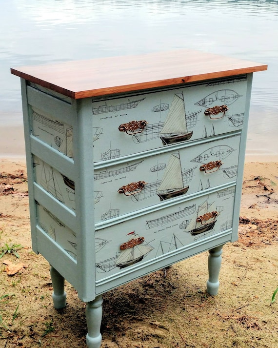 Small Nautical Dresser Upcycled Furniture Cottage Style Ship Etsy