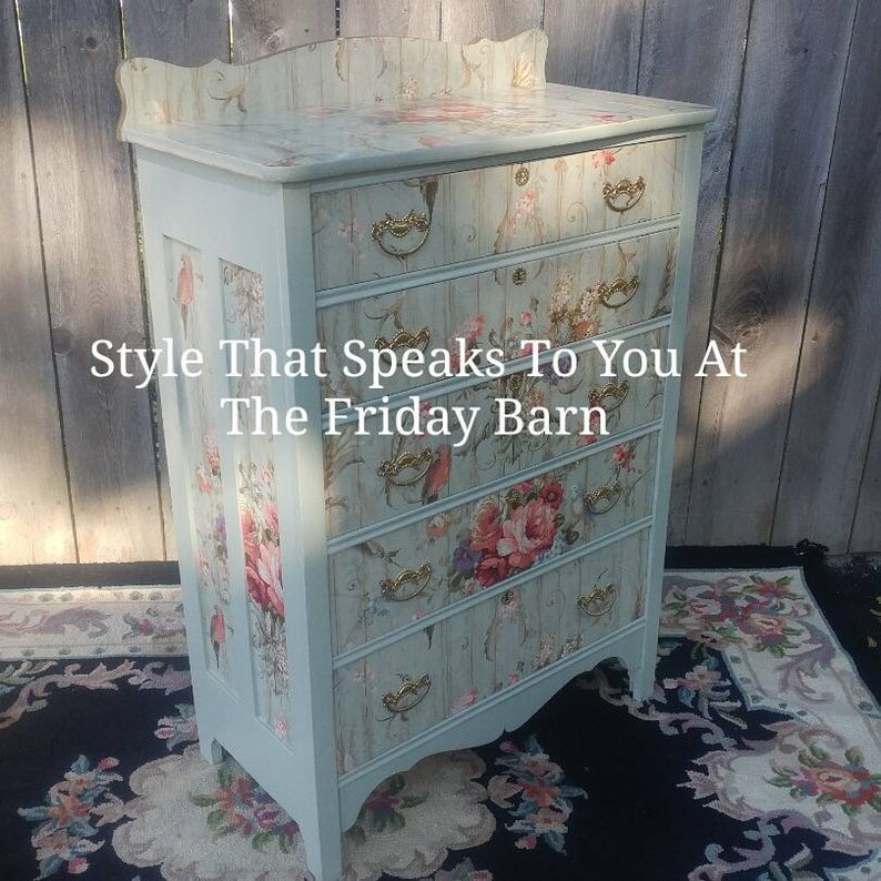 Decoupage Dresser Bedroom Refinished Furniture Home Decor Etsy