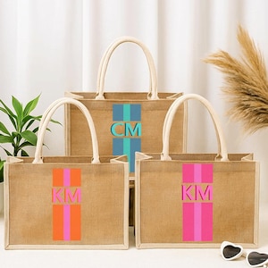 Personalized Bridal Gift Tote, Shadow Monogram Beach Jute Bag, Bridesmaid Gift, Bridal Party Bag, Custom Jute Tote Carryall Bag, Wedding Bag