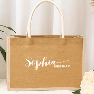 Personalized Burlap Tote Bags, Wedding Favors Gift for Her, Custom Name Jute Bag, Bachelorette Party, Bridesmaid Gift Bag, Bridesmaid Bag