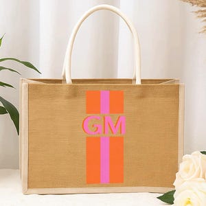 Personalized Shadow Monogram Jute Carryall Bag, Beach Bag, Pool Bag, Bridesmaid Gifts, Jute Beach Bag, Personalized Gifts, Shopping Bag