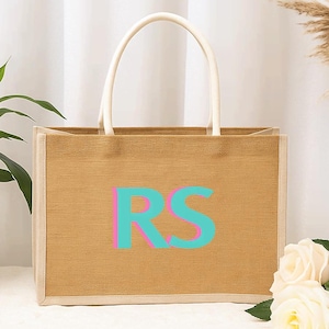 Personalized Shadow Monogram Jute Carryall Bag, Personalized Bridesmaid Burlap Bag, Custom Jute Tote, Bridesmaid Proposal Gift,Monogram Tote