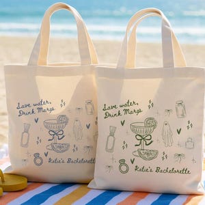 Margs & Matrimony Custom Mexico Bachelorette Tote Bags, Beach Bachelorette Bags Personalized with Name, Bridesmaid Tote Bag, Beach Bag