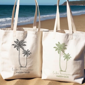 Palm Tree Wedding Welcome Tote Bags, Custom Guest Gifts, Tropical Gift Bags, Island Wedding Tote Bag, Palm Tree Welcome Tote