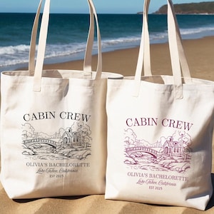 Custom Cabin Crew Bachelorette Tote Bag, Camping Bridal Shower Tote Bag, Camp Bride Bag, Lake Bachelorette Gifts, Bachelorette Weekend Bag