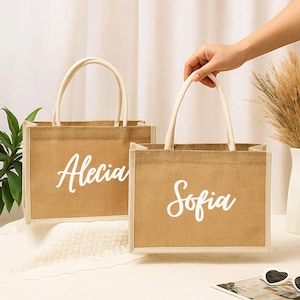 Personalized Tote Bag For Bridesmaid, Best Wedding Welcome Bag, Gift for Her Beach Jute Gift, Bridesmaid Gift Bags, Personalised Burlap Tote