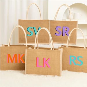 Jute Tote Carryall Bag,Shadow Monogram Jute Tote Personalized Bag,Shopping Bag,Bridesmaid Proposal Gift,Monogram Tote Bag,Wedding Party Gift
