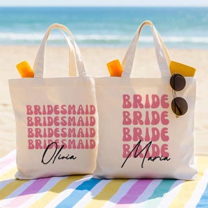 Personalized Bridesmaid Tote Bag, Bachelorette Bag, Beach Tote Bag for Girls Trip, Custom Bachelorette Trip Gifts for Her,Bridal Shower Tote