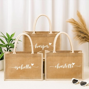 Burlap Tote Bag, Beach Bag, Girls Trip Gift, Bridesmaid Beach Bag, Beach Bag with Name, Birthday Party Bags, Tote Bags, Bachelorette Bags