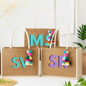 Jute Tote Carryall Bag, Striped Shadow Monogram Bag, Jute Tote, Personalized Bag, Custom Bag, Shopping Bag, Wedding Tote Bag