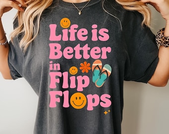 Life is Better in Flip Flops PNG | Summer Beach Quote Sublimation Design | Retro Vacation Graphic for T-Shirts, Tumblers, Mugs |