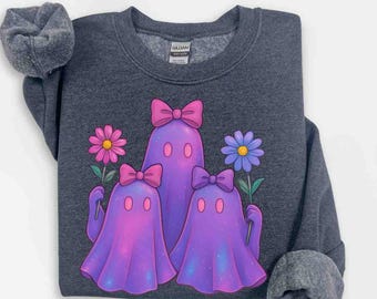 Pastel Galaxy Ghost PNG | Cute Halloween Sublimation Clipart | Kawaii Girly Ghosts with Flowers | Digital Download for T-Shirts & Stickers