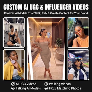 Vidéos UGC personnalisées générées par IA | 3 vidéos d'influenceurs IA | Modèle IA parlant ou marchant | Contenu pour les réseaux sociaux destiné aux marques et aux créateurs