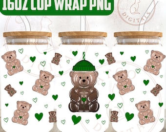 Starbucks Inspired Bear Cup Wrap PNG • 16oz Glass Cup Wrap • Cute Coffee Bear PNG • Honey Bear Cup Design • Digital Download Wrap for 16oz L