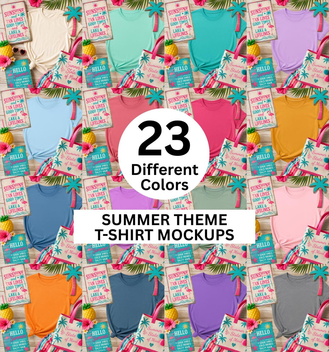 Summer T-shirt Mockup Bundle | Beach Shirt Mockup | Tropical Pink Tee ...