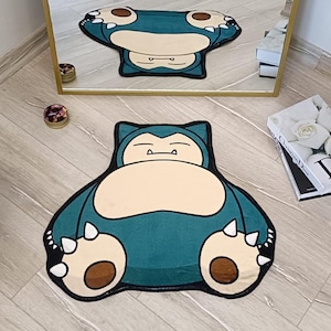 Tappeto anime, tappeto in morbido bambù con Snorlax, tappeto stampato fatto a mano, tappeto ispirato ai cartoni animati giapponesi, regalo per gli amanti degli anime, motivo anime giapponese, tappeto personalizzato