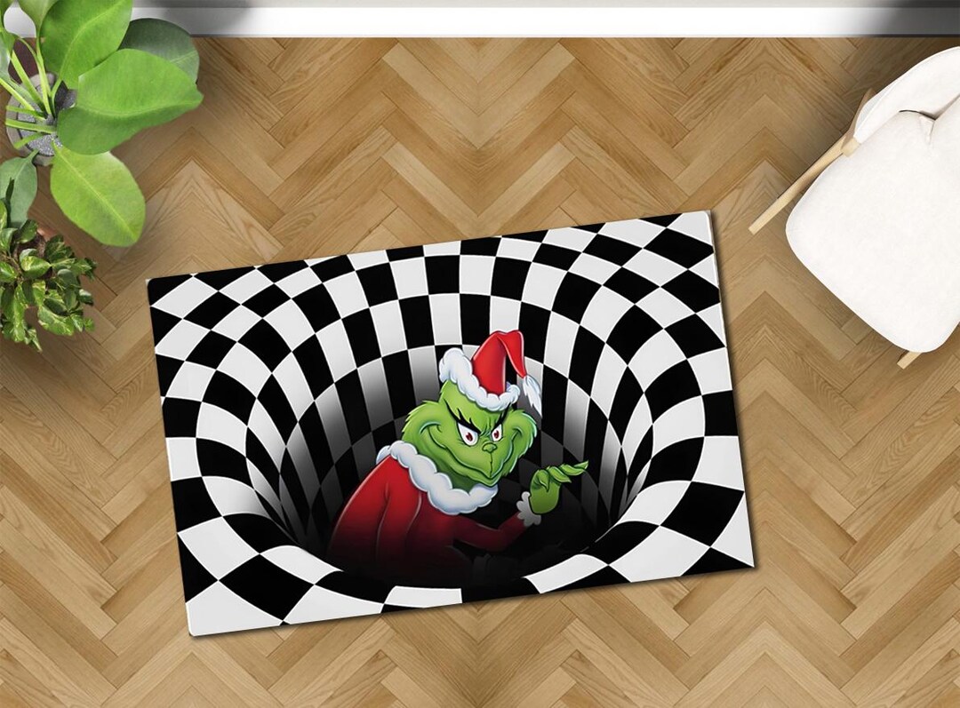 Optic Illusion Rug, Grinch, Halloween Horror Decor, Soft Bamboo, - Etsy