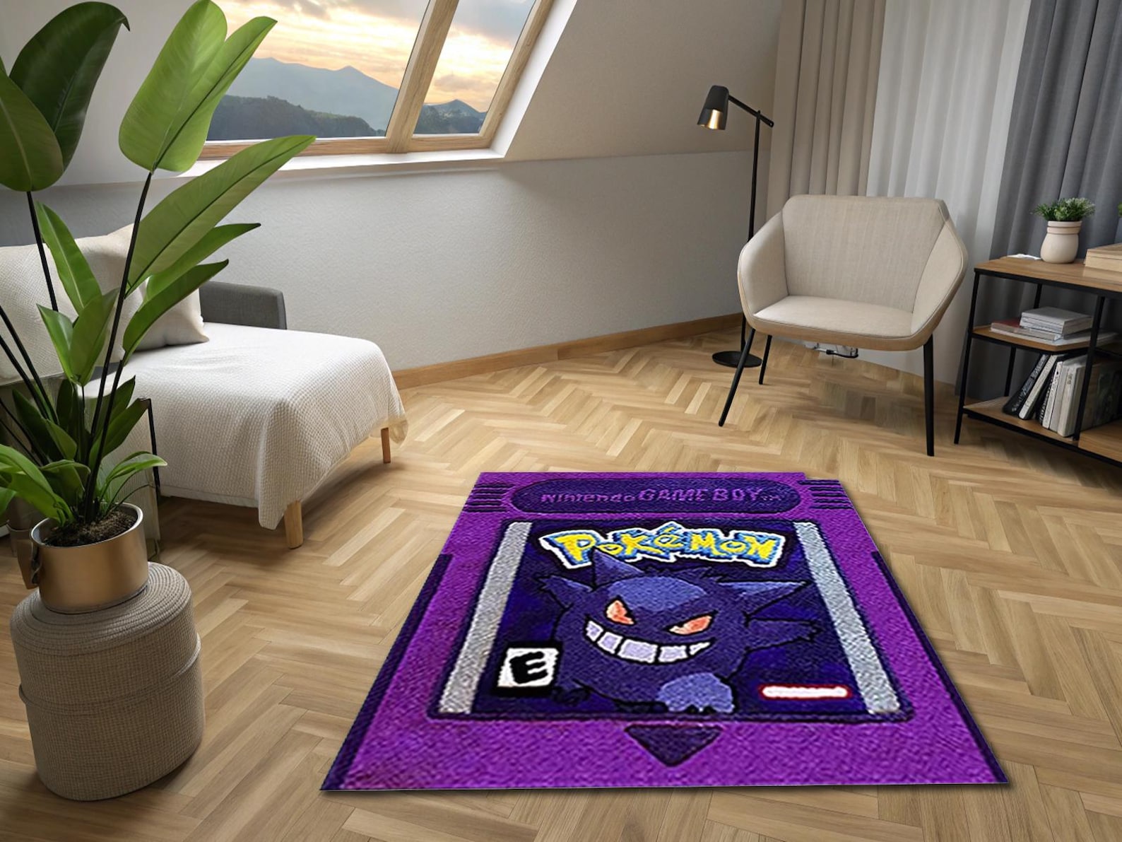 Gameboy Color Rug, Gamer Room Decor, Red Game Cartridge rug,Blue Game Cartridge rug, Custom Anime Rug,Gamer rug,video game rug,Play Room Rug - 5,2x5,2ft- 160x160cm, Purple