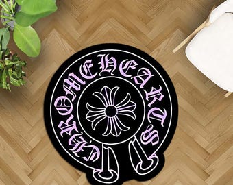Chrome Cross Rug, Gothic Y2K Style, Custom Round Rug,