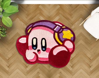 Kirby Video Game Character Rug, Kids Room Decor, Tufted Floor Mat