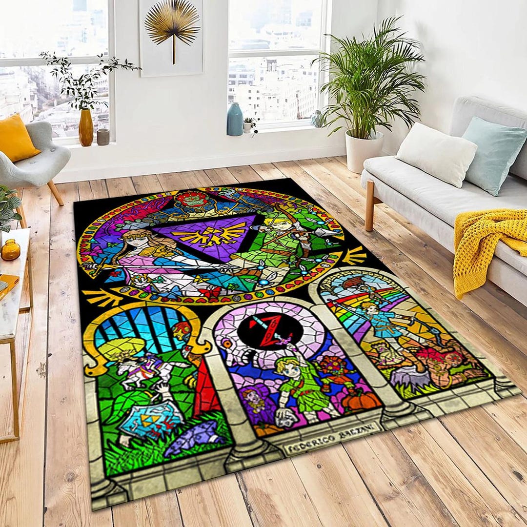 Stained Glass Rug Design Stained Glass Zelda Area Rug, Popular Game Room Decor - Etsy