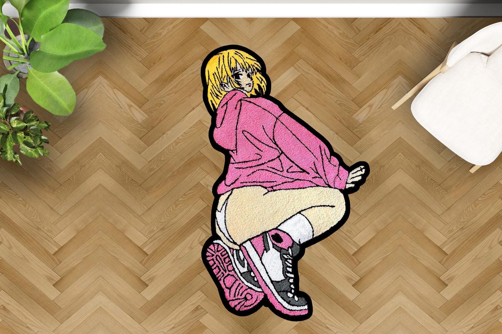 Anime Girl Bamboo Area Rug: Hot Blonde, Funny Bedroom Decor
