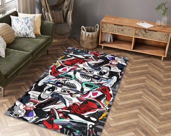 Sneaker Rug, Handmade Printed Bamboo Area Rug,