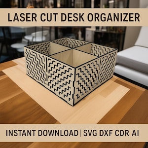 Laserskuren skrivbordsorganisatör SVG: Förvaringslåda i trä med 4 platser (digital nedladdning)