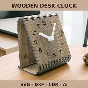 Reloj de escritorio de madera SVG DXF AI / Plantilla de corte láser digital de madera contrachapada de 3-5 mm