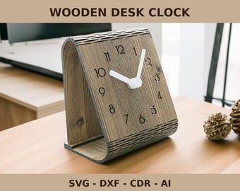 Wooden Desk Clock SVG DXF AI | Digital Laser Cut Template 3-5mm Plywood