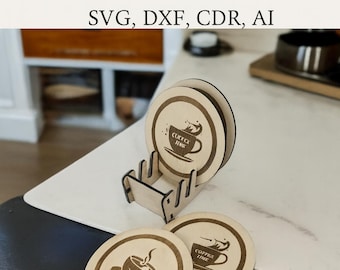 CoffeeTime and TeaTimeThemedWoodenCoasters Laser Cut 3mm plywood (cdr, dxf, pdf, ai, svg file formats)