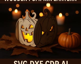 Wooden Pumpkin Lantern SVG, 3D Jack O Lantern Light Box (Digital Download)