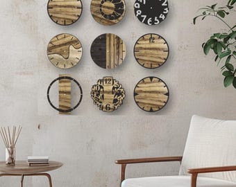 9 Unique Wooden Wall Clock Templates Bundle | Svg DXF CDR AI | 3 mm Plywood